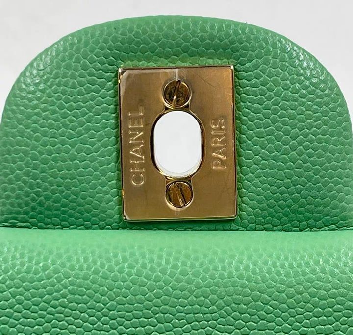 Chanel Light Green Medium Caviar Double Flap Bag